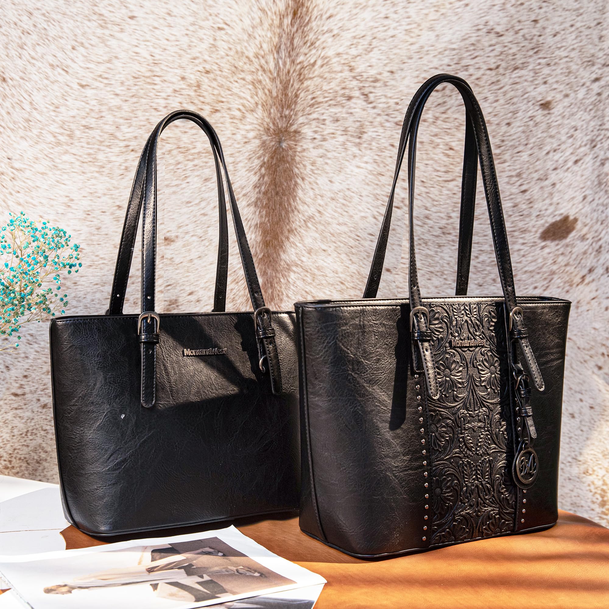 Foto 2 | Bolso De Mano Montana West De Cuero Vegano Estampado Negro, Juego De 2 Piezas - Venta Internacional.