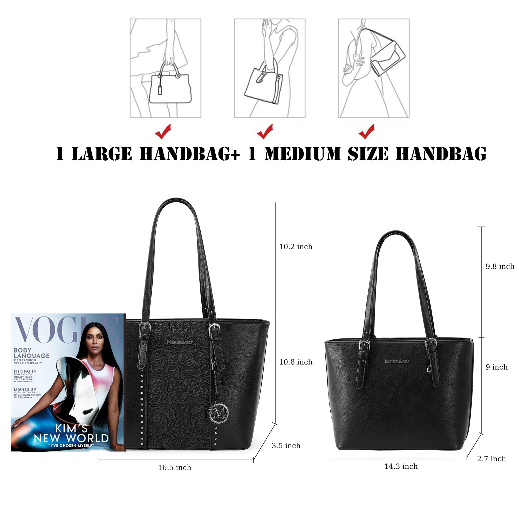 Foto 4 | Bolso De Mano Montana West De Cuero Vegano Estampado Negro, Juego De 2 Piezas - Venta Internacional.