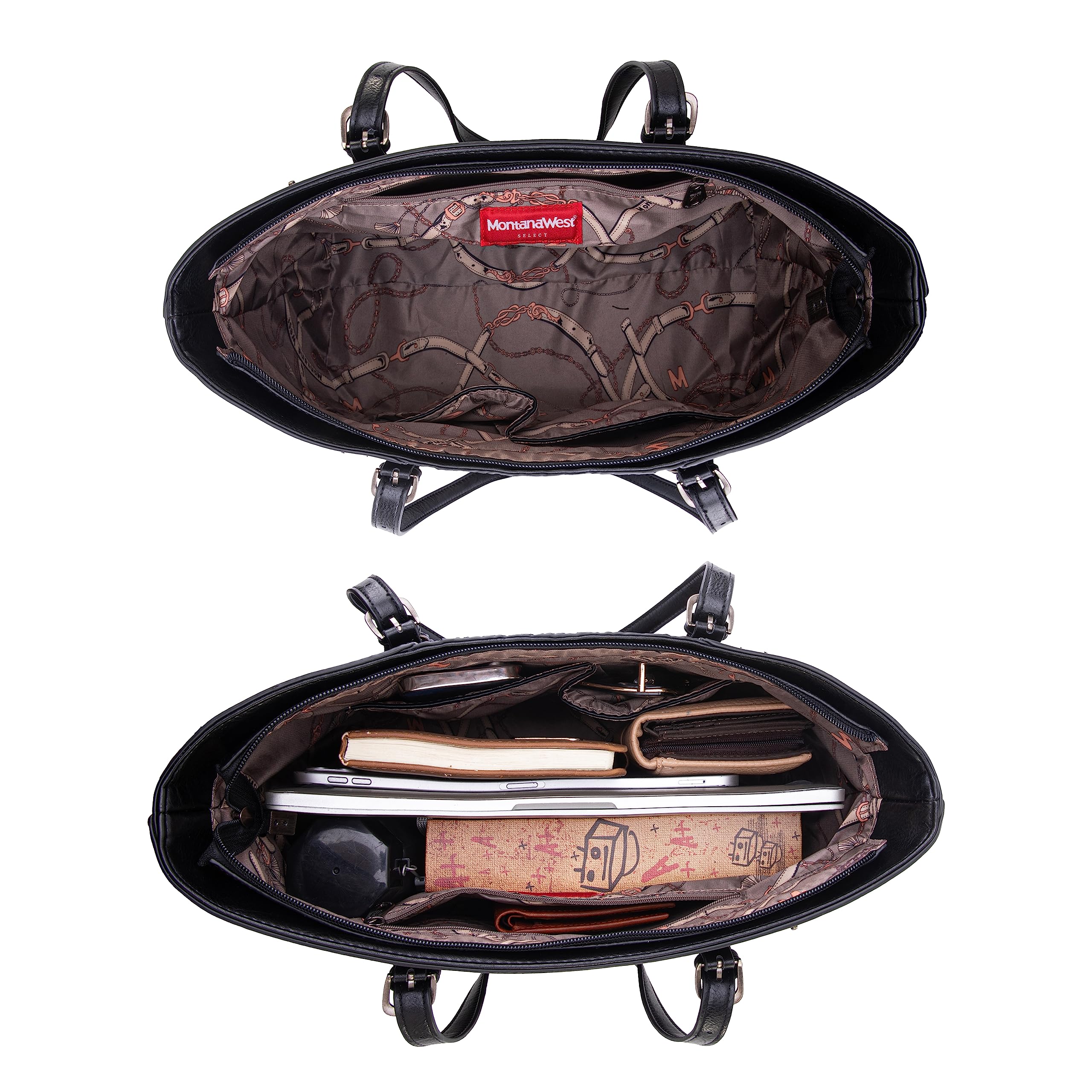 Foto 5 | Bolso De Mano Montana West De Cuero Vegano Estampado Negro, Juego De 2 Piezas - Venta Internacional.