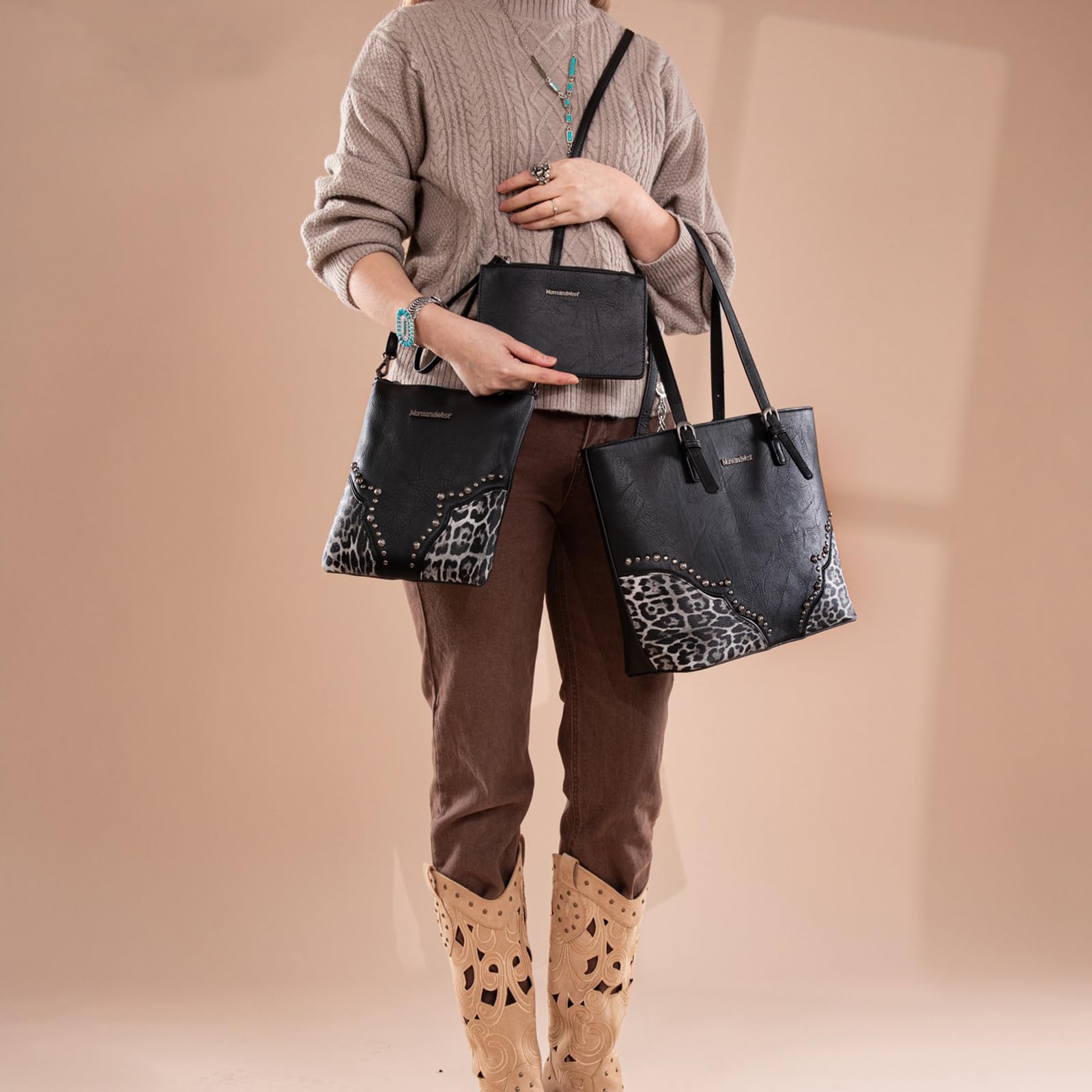 Foto 3 pulgar | Conjunto De Bolsos Montana West Mwc3-g058bk Con Estampado De Leopardo Para Mujer - Venta Internacional.