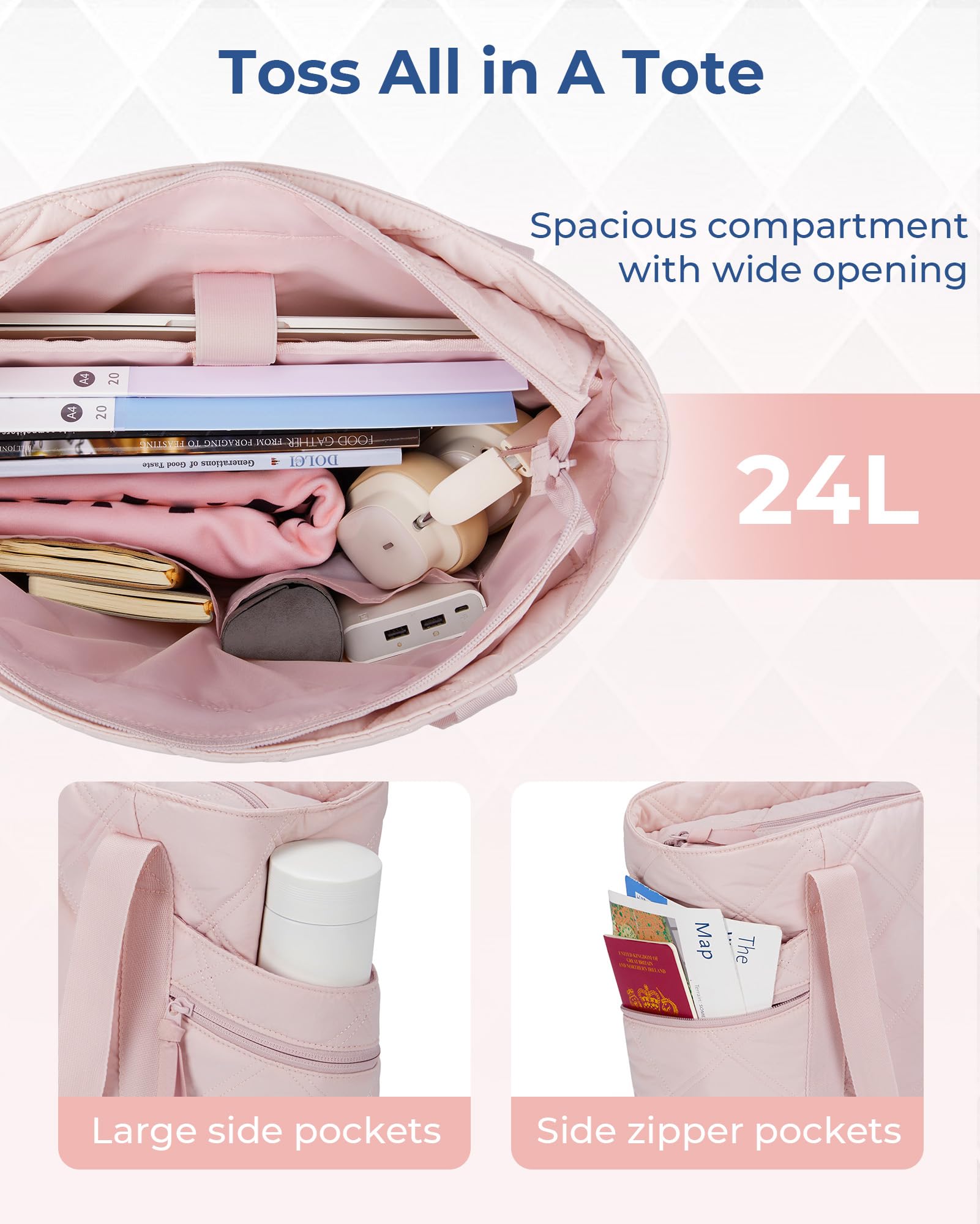 Foto 2 | Bolsa De Mano Bagsmart Puffer Carry On Tote 24 L Para Mujer, Color Rosa - Venta Internacional.