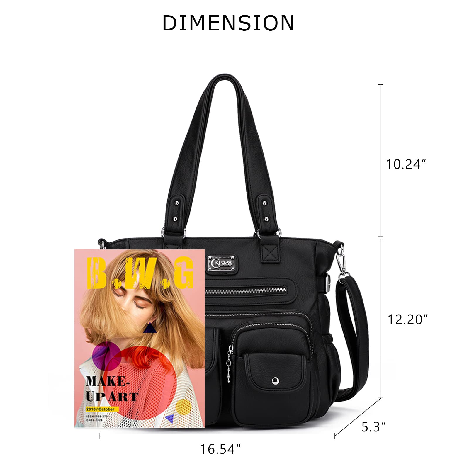 Foto 3 pulgar | Bolso De Hombro Kl928, Bolsos Grandes Para Mujer, Bolsos De Mano, Color Negro - Venta Internacional.