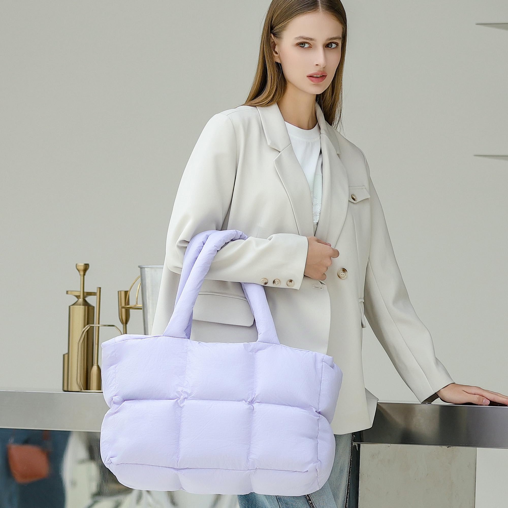 Foto 3 pulgar | Bolso De Mano Herald Puffer Para Mujer, Grande, Acolchado, Puffy Cloud, Morado - Venta Internacional.