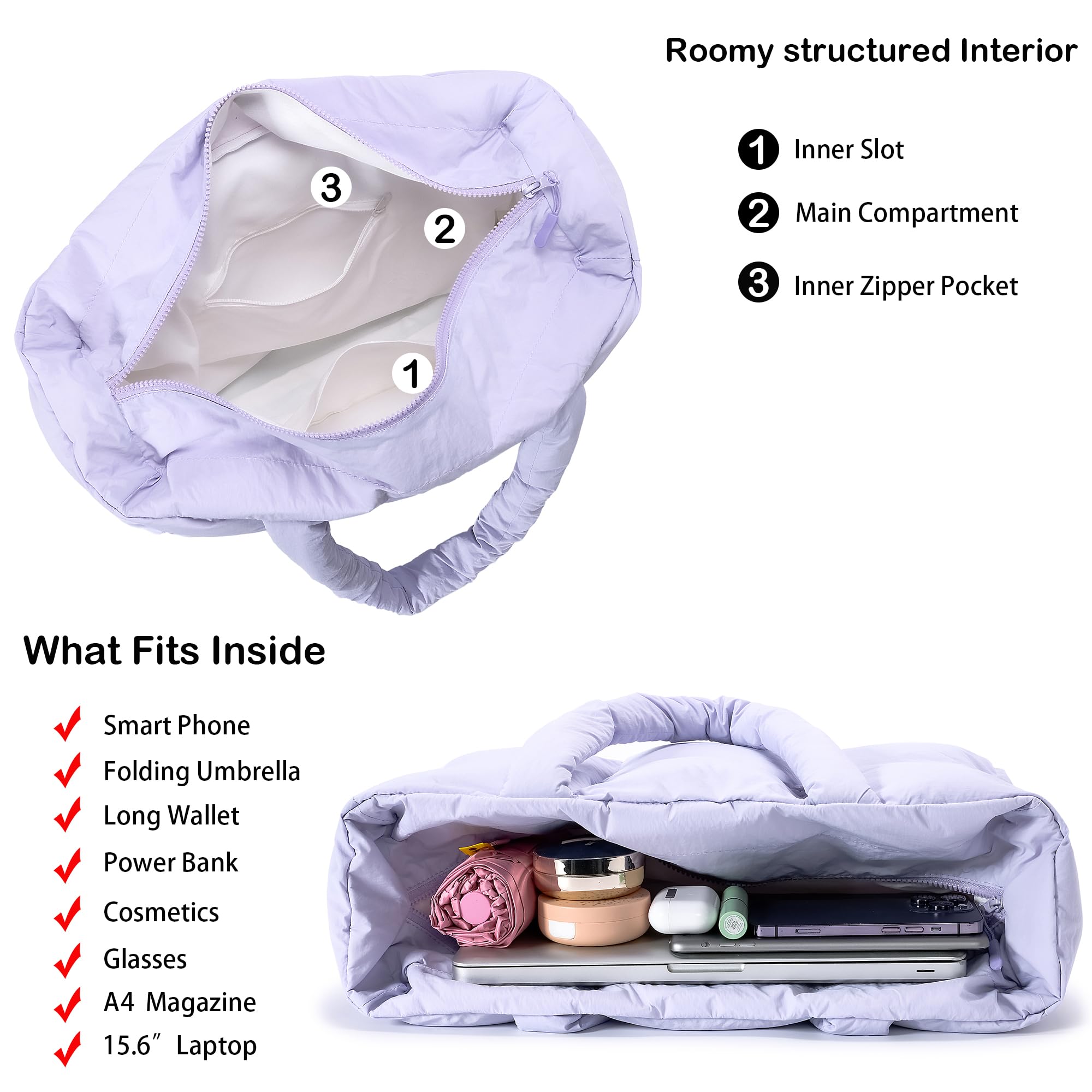 Foto 6 | Bolso De Mano Herald Puffer Para Mujer, Grande, Acolchado, Puffy Cloud, Morado - Venta Internacional.