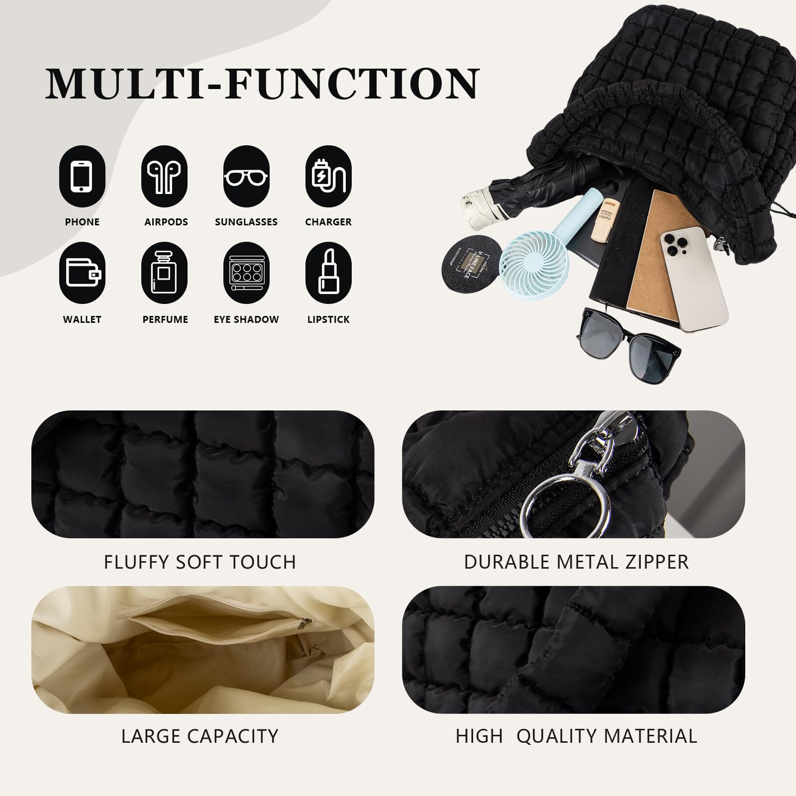 Foto 3 pulgar | Bolso De Hombro Iqimott Acolchado De Nailon Para Mujer - Venta Internacional.