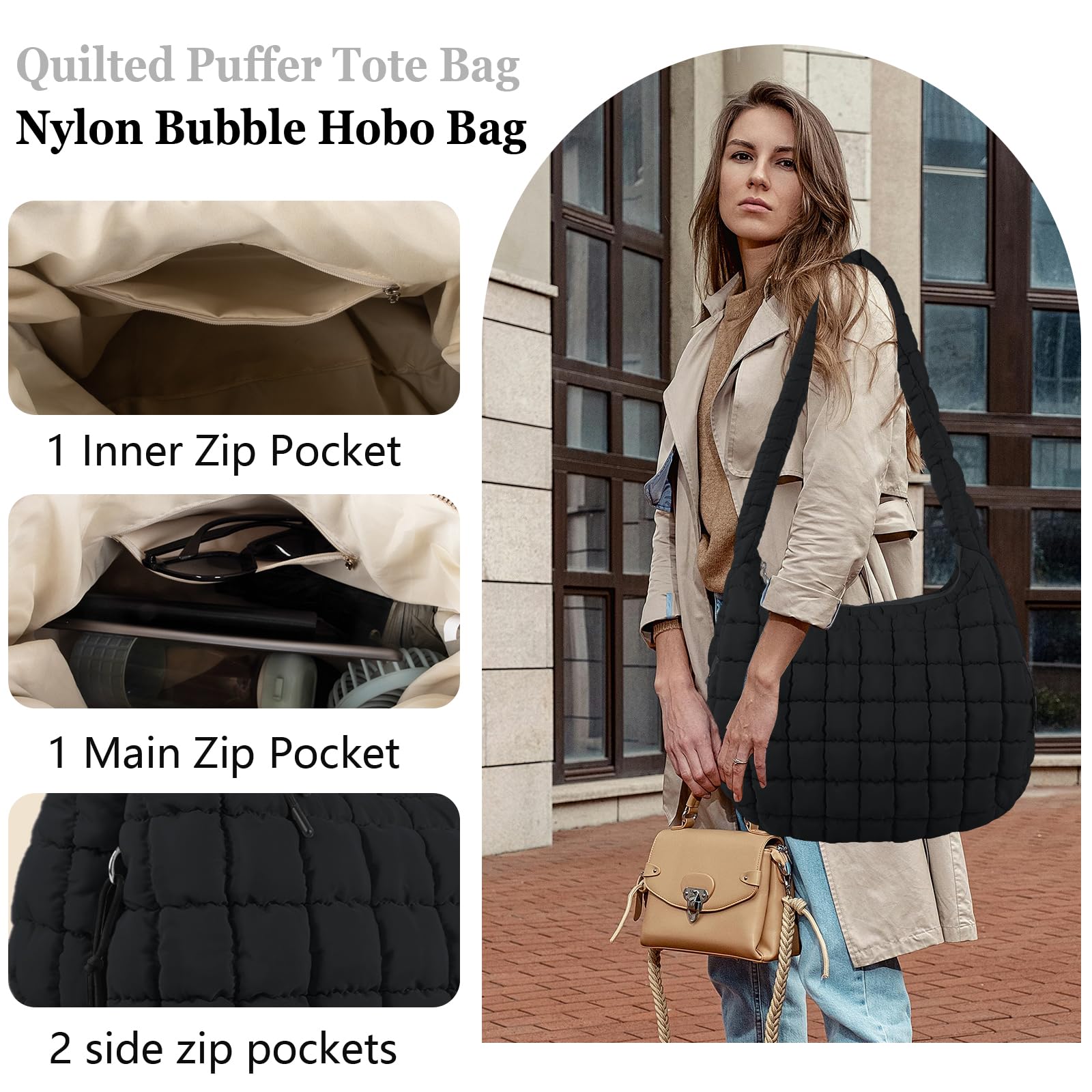 Foto 4 pulgar | Bolso De Hombro Iqimott Acolchado De Nailon Para Mujer - Venta Internacional.
