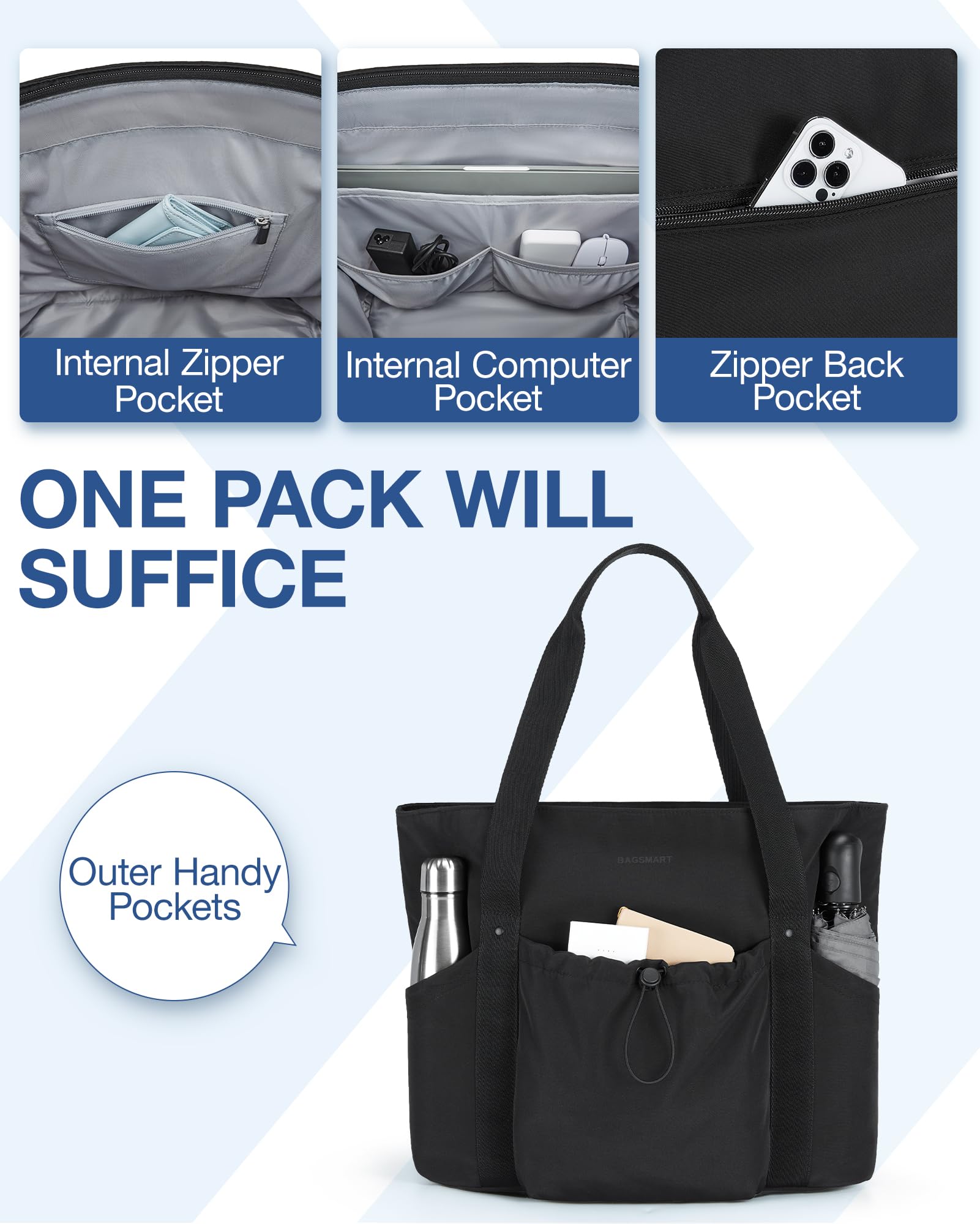 Foto 4 pulgar | Bolso De Mano Bagsmart Para Mujer, Grande, De Viaje, Con Hombro, Negro - Venta Internacional.