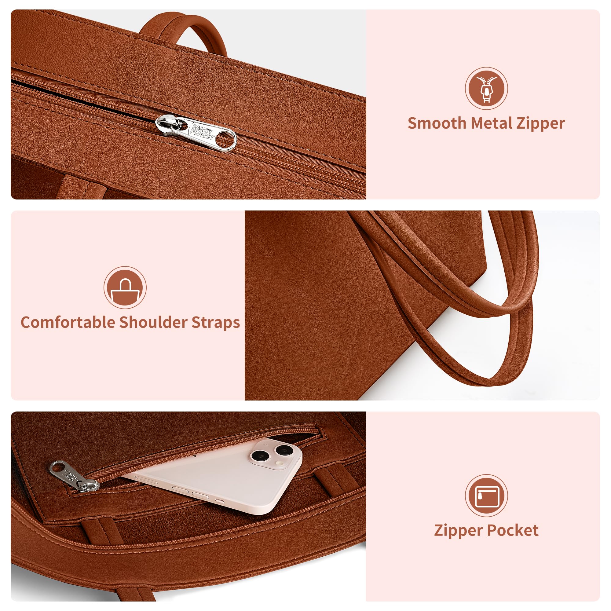 Foto 4 pulgar | Bolso De Mano Kalidi De Piel Sintética Con Cremallera En El Hombro, Marrón, Para Mujer - Venta Internacional.