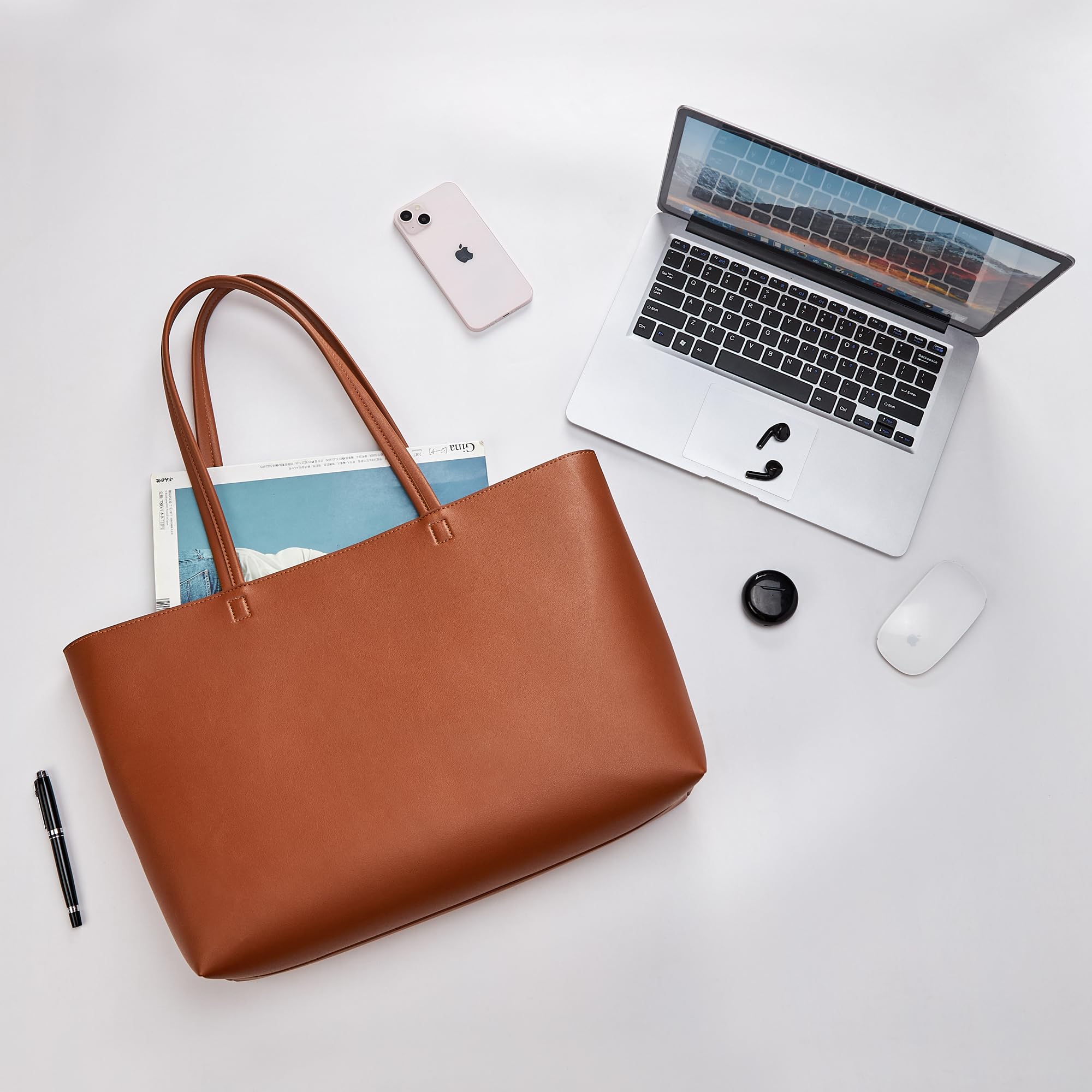 Foto 6 | Bolso De Mano Kalidi De Piel Sintética Con Cremallera En El Hombro, Marrón, Para Mujer - Venta Internacional.