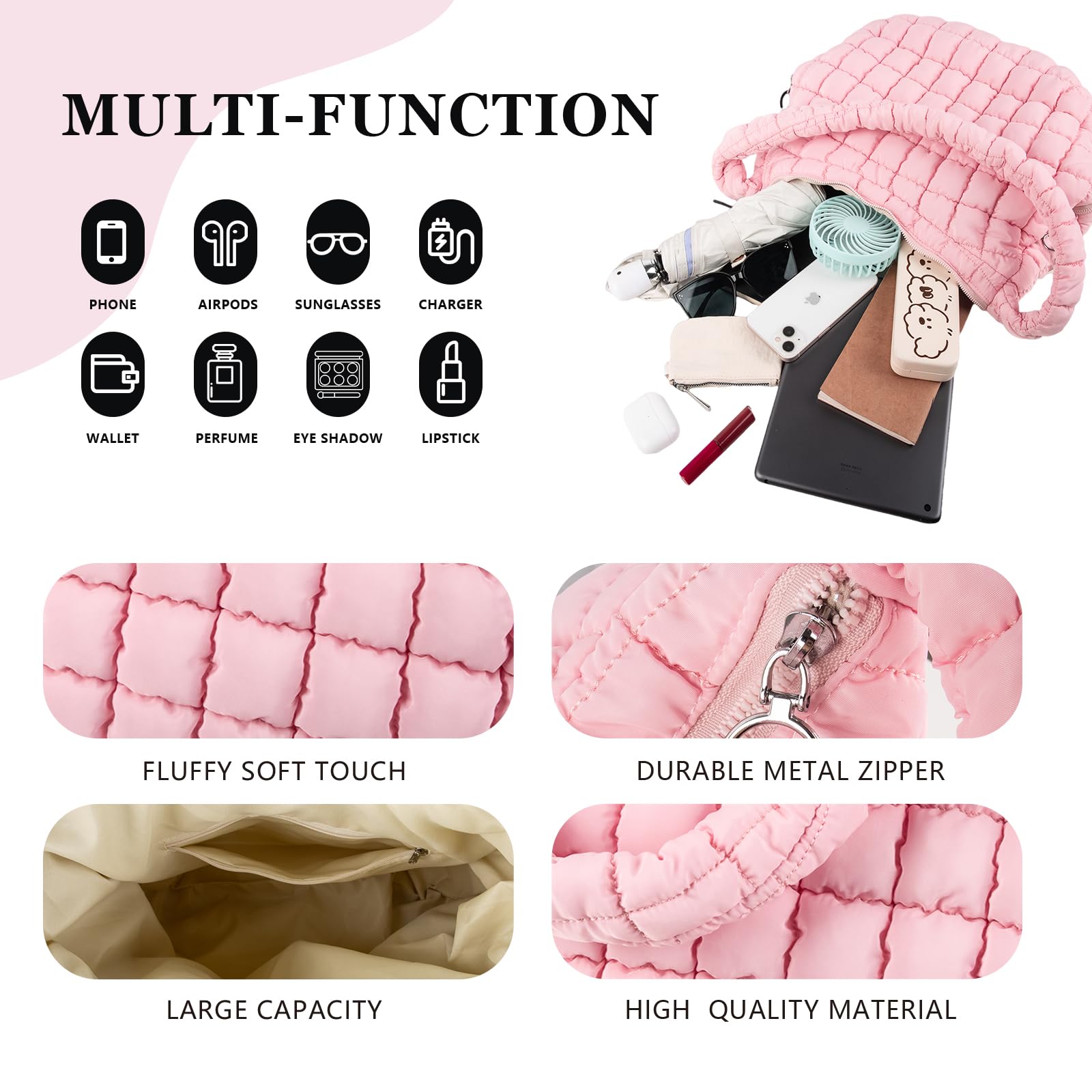 Foto 4 pulgar | Bandolera Iqimott, Acolchada, Acolchada, De Nailon, Color Rosa Burbuja - Venta Internacional.