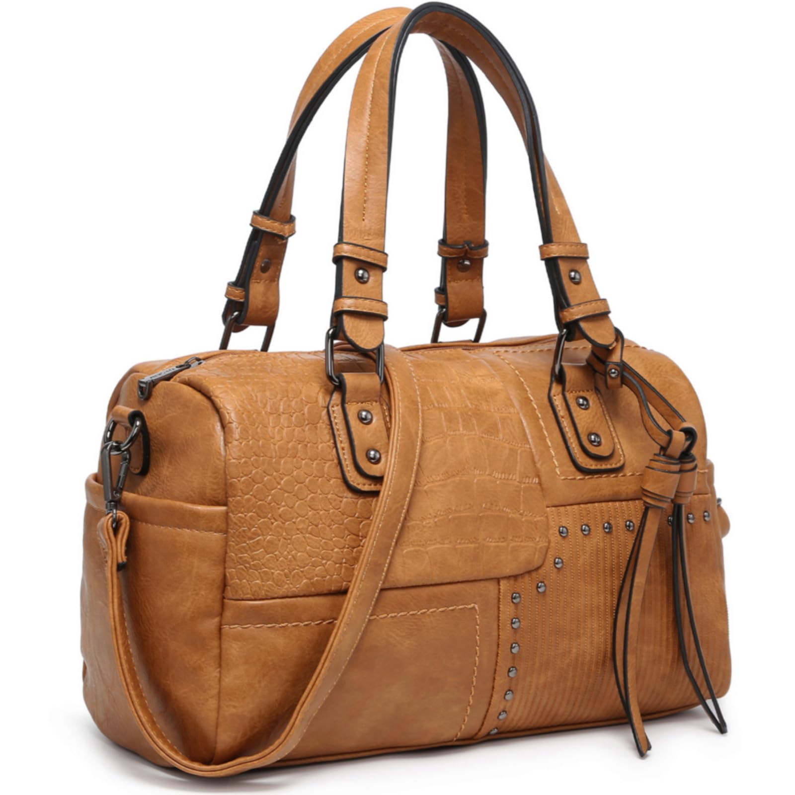 Bolso Tipo Barrel Dasein Para Mujer, Piel Vegana Suave, Con Asa En La Parte Superior, Color Canela - Venta Internaciona