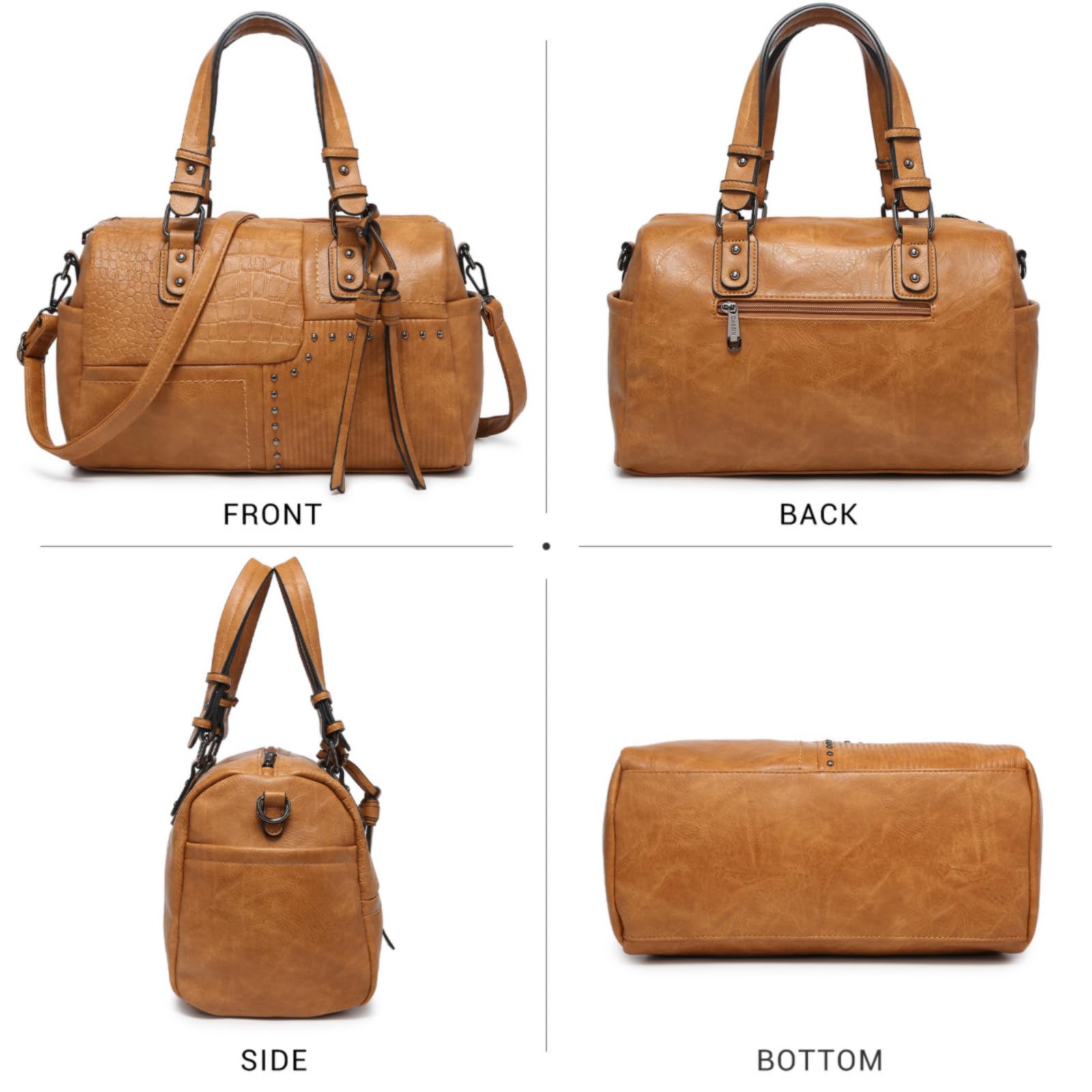 Foto 3 pulgar | Bolso Tipo Barrel Dasein Para Mujer, Piel Vegana Suave, Con Asa En La Parte Superior, Color Canela - Venta Internaciona
