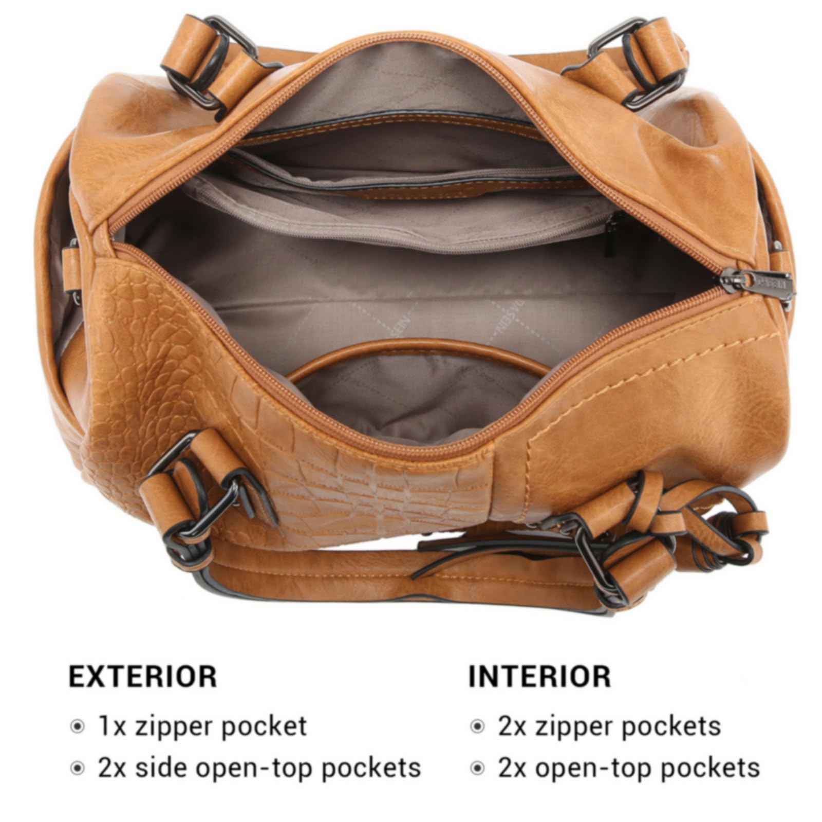 Foto 5 pulgar | Bolso Tipo Barrel Dasein Para Mujer, Piel Vegana Suave, Con Asa En La Parte Superior, Color Canela - Venta Internaciona