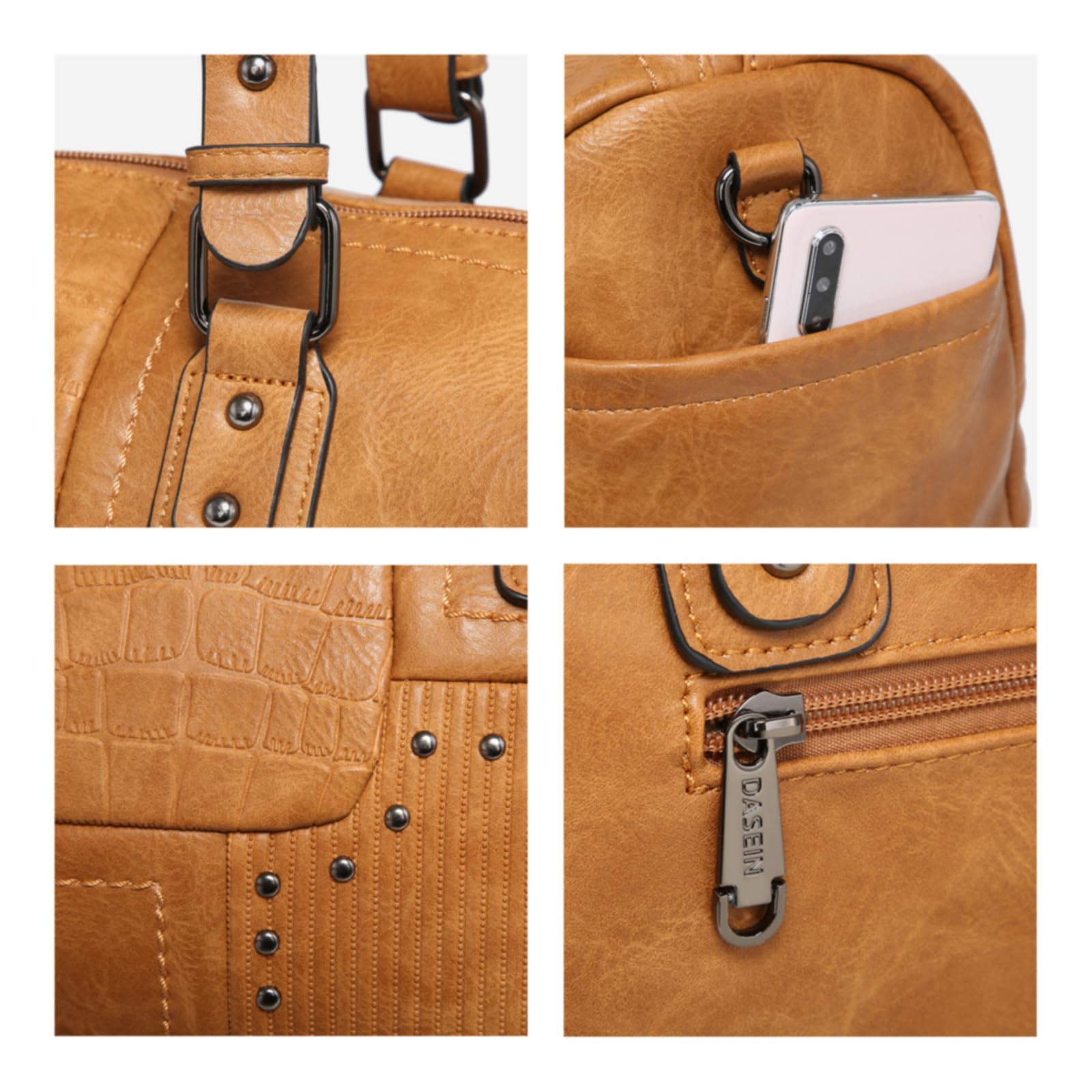Foto 6 pulgar | Bolso Tipo Barrel Dasein Para Mujer, Piel Vegana Suave, Con Asa En La Parte Superior, Color Canela - Venta Internaciona