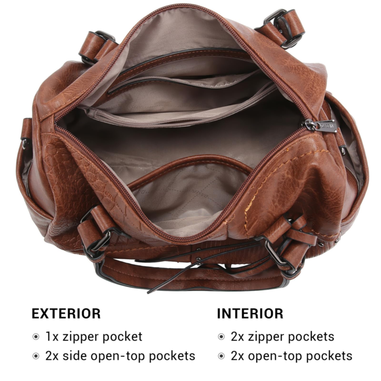 Foto 5 pulgar | Bolso Dasein De Piel Vegana Suave Para Mujer, Color Café - Venta Internacional.