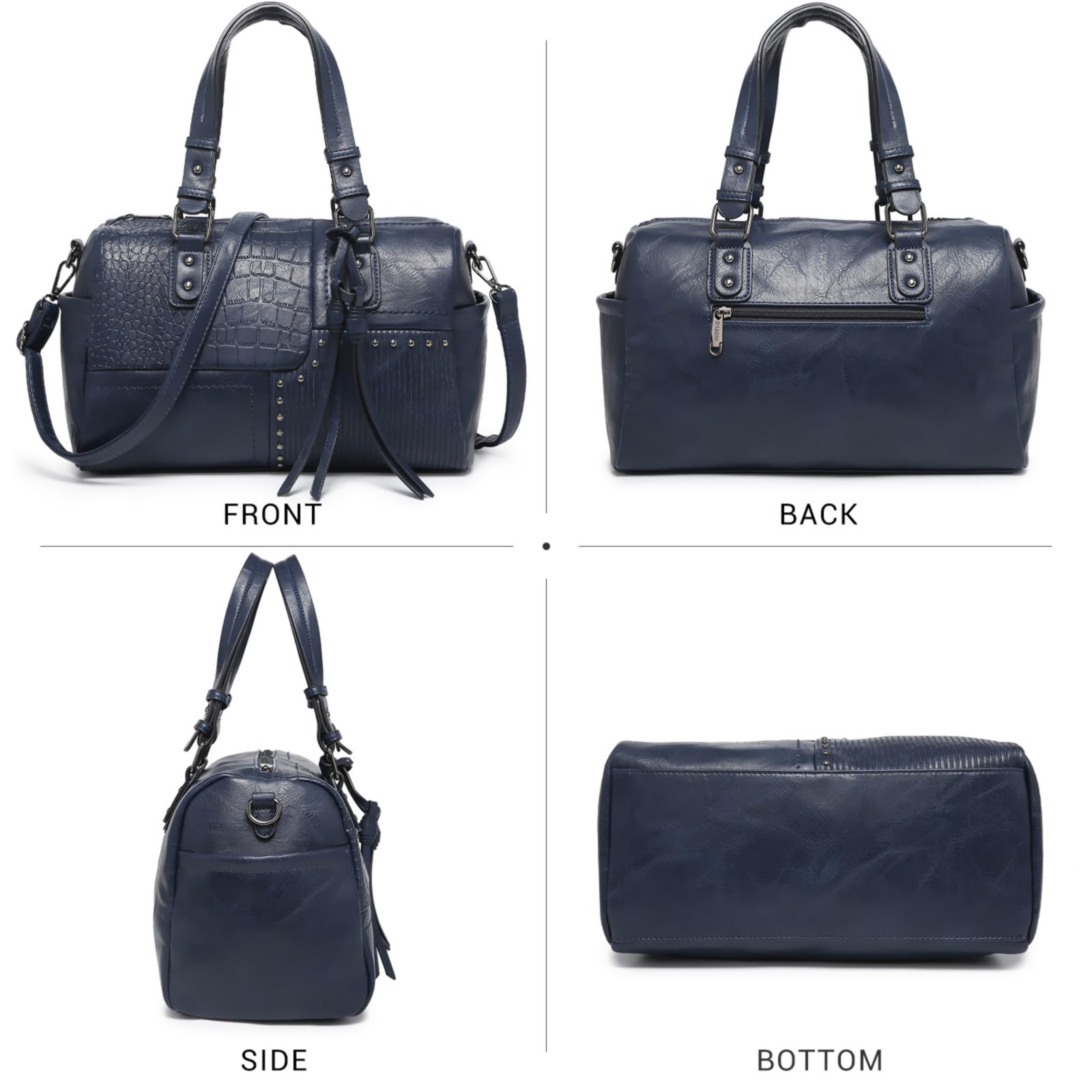 Foto 3 pulgar | Bolso Tipo Barril Dasein Para Mujer, Piel Vegana Suave, Color Azul Marino - Venta Internacional.