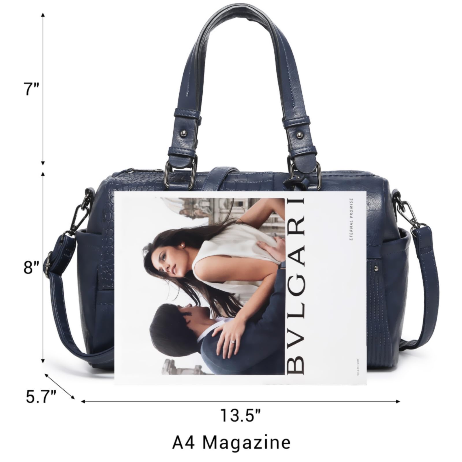 Foto 4 pulgar | Bolso Tipo Barril Dasein Para Mujer, Piel Vegana Suave, Color Azul Marino - Venta Internacional.