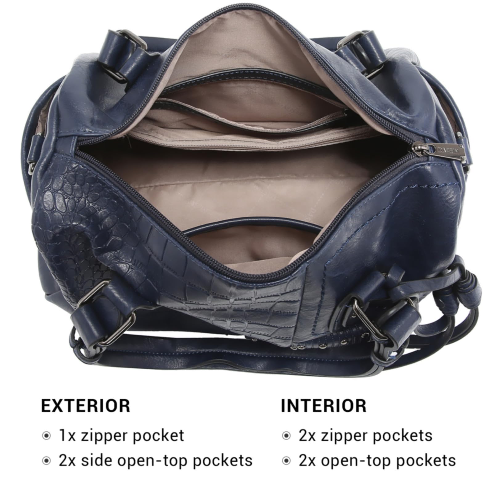 Foto 5 pulgar | Bolso Tipo Barril Dasein Para Mujer, Piel Vegana Suave, Color Azul Marino - Venta Internacional.