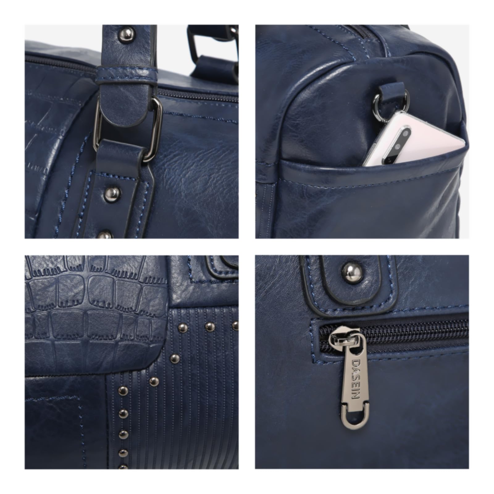Foto 6 pulgar | Bolso Tipo Barril Dasein Para Mujer, Piel Vegana Suave, Color Azul Marino - Venta Internacional.