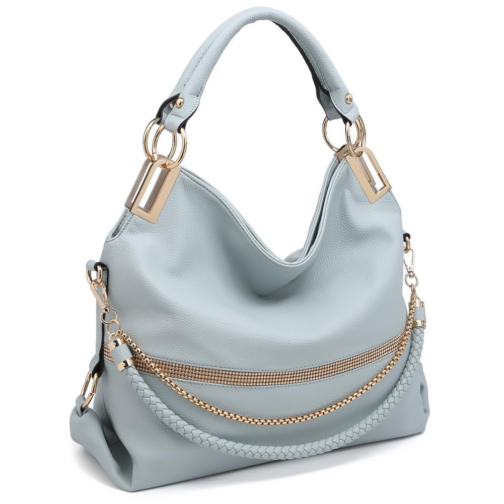 Foto 2 pulgar | Bolso Hobo Dasein De Cuero Vegano Con Strass Para Mujer, Color Azul Claro - Venta Internacional.