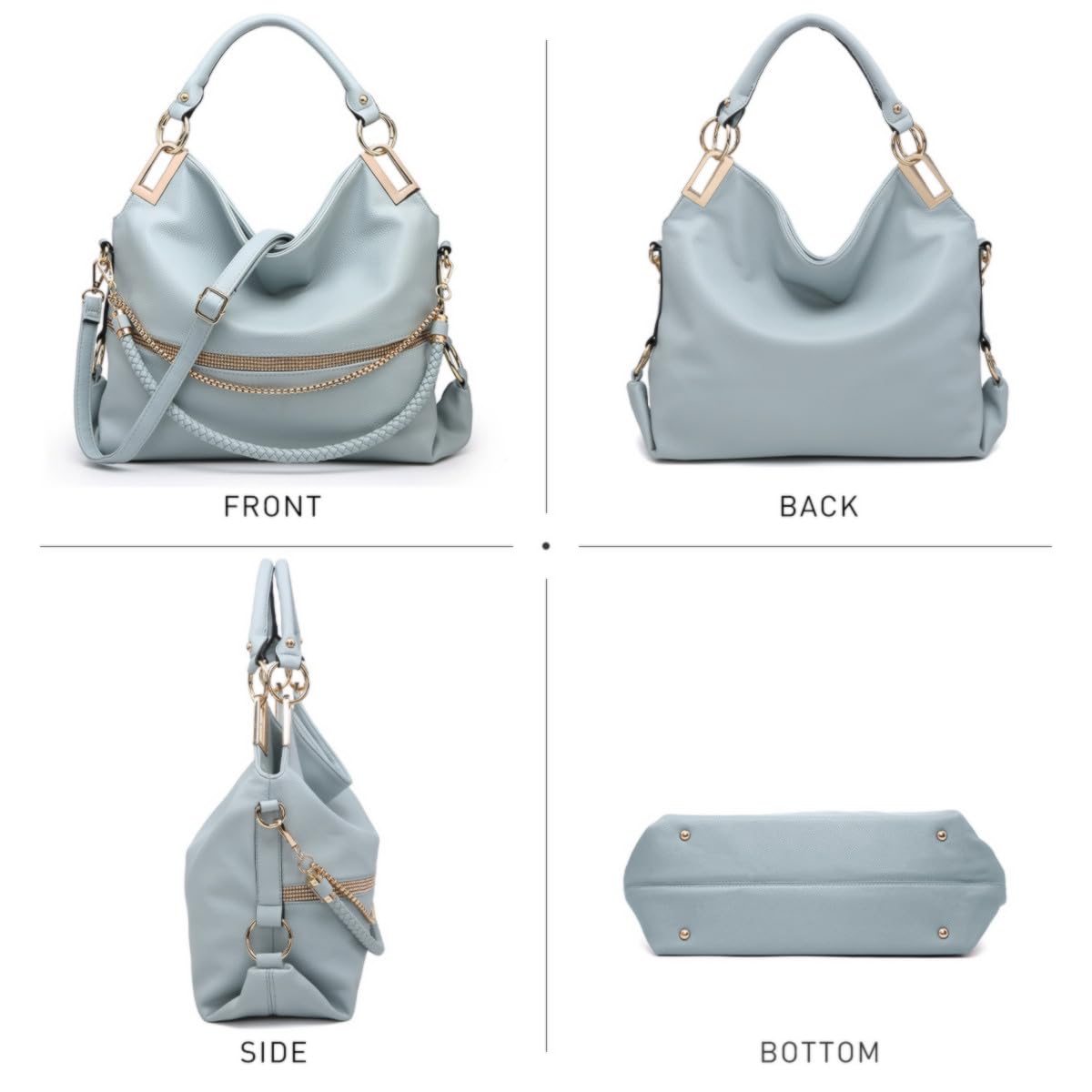 Foto 4 pulgar | Bolso Hobo Dasein De Cuero Vegano Con Strass Para Mujer, Color Azul Claro - Venta Internacional.