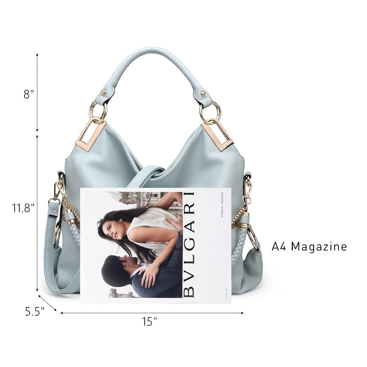 Foto 5 pulgar | Bolso Hobo Dasein De Cuero Vegano Con Strass Para Mujer, Color Azul Claro - Venta Internacional.