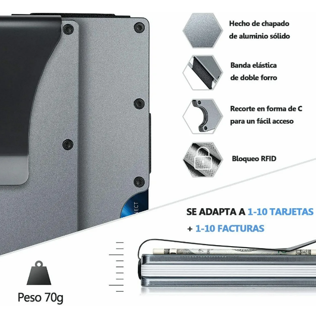 Foto 2 | Xtellar Cartera Unisex Ultra Delgada De Aluminio Con Tecnología Rfid Y Clip De Billetes