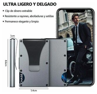 Foto 3 | Xtellar Cartera Unisex Ultra Delgada De Aluminio Con Tecnología Rfid Y Clip De Billetes