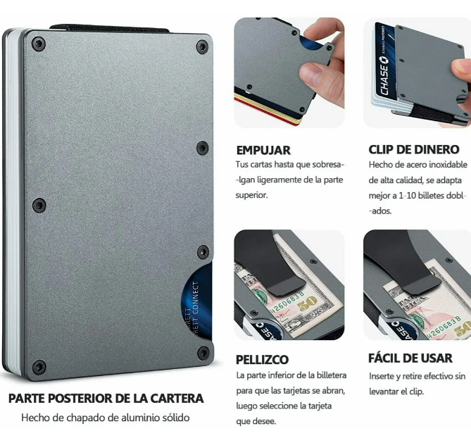 Foto 5 pulgar | Xtellar Cartera Unisex Ultra Delgada De Aluminio Con Tecnología Rfid Y Clip De Billetes