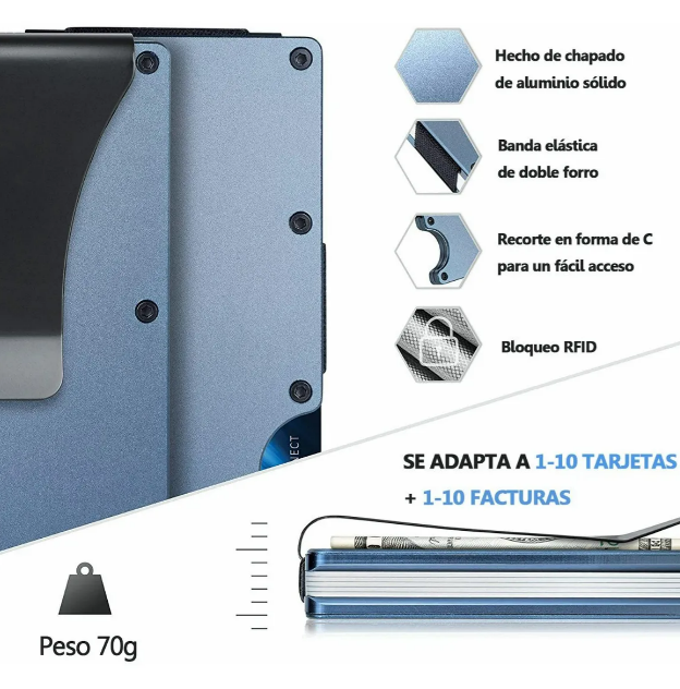 Foto 2 | Xtellar Cartera Unisex Ultra Delgada De Aluminio Con Tecnología Rfid Y Clip De Billetes