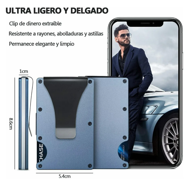 Foto 4 pulgar | Xtellar Cartera Unisex Ultra Delgada De Aluminio Con Tecnología Rfid Y Clip De Billetes