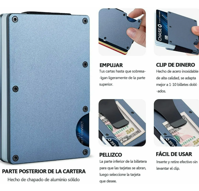 Foto 5 pulgar | Xtellar Cartera Unisex Ultra Delgada De Aluminio Con Tecnología Rfid Y Clip De Billetes