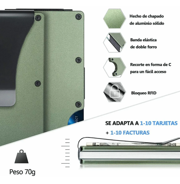 Foto 2 | Xtellar Cartera Unisex Ultra Delgada De Aluminio Con Tecnología Rfid Y Clip De Billetes