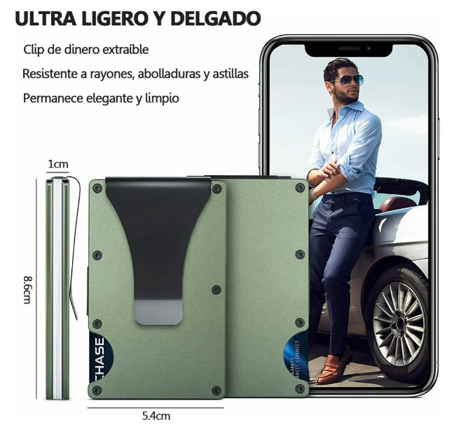 Foto 4 pulgar | Xtellar Cartera Unisex Ultra Delgada De Aluminio Con Tecnología Rfid Y Clip De Billetes