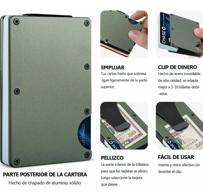 Foto 5 pulgar | Xtellar Cartera Unisex Ultra Delgada De Aluminio Con Tecnología Rfid Y Clip De Billetes