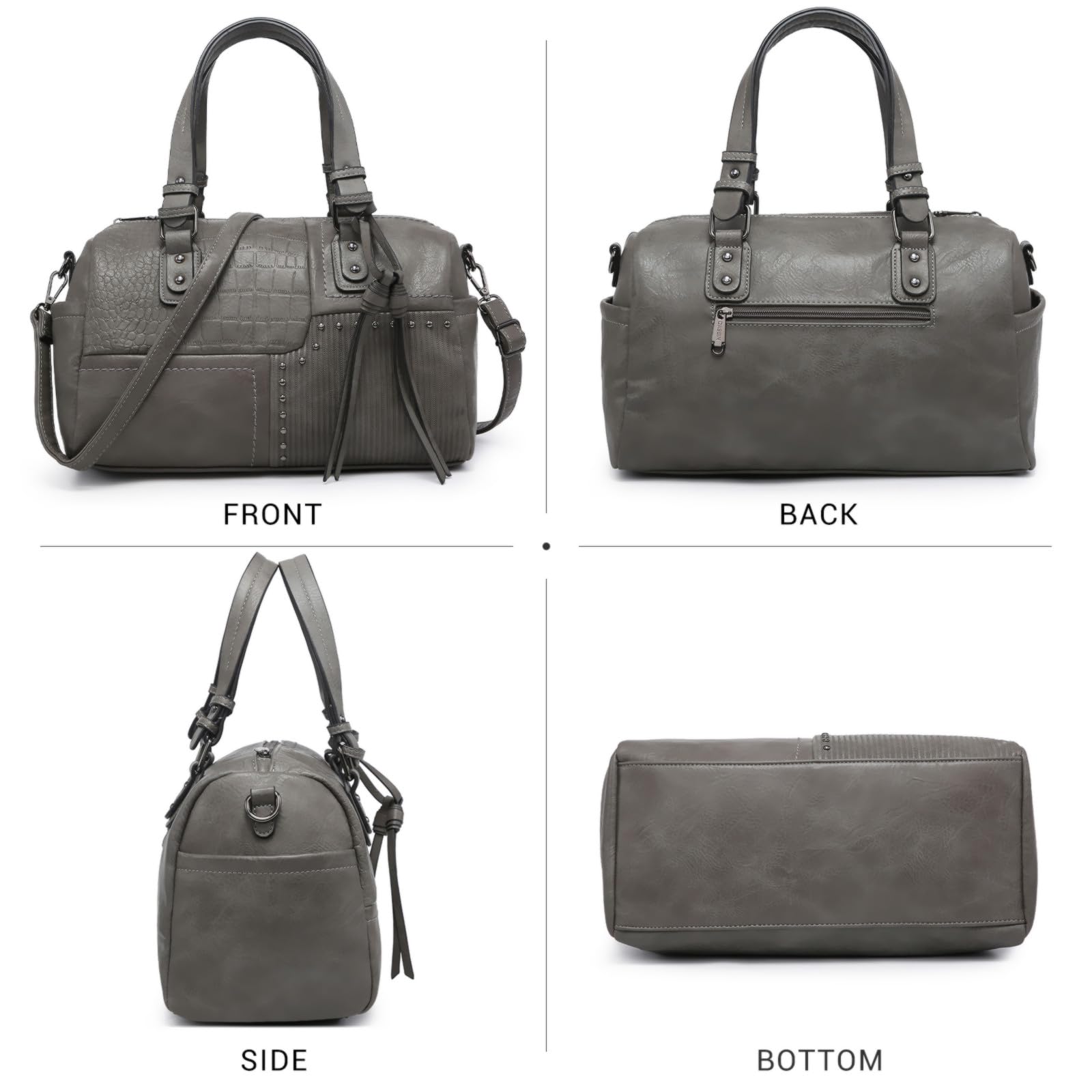 Foto 3 pulgar | Bolso Tipo Barril Dasein De Piel Vegana Suave Para Mujer, Tamaño Grande, Color Gris - Venta Internacional.