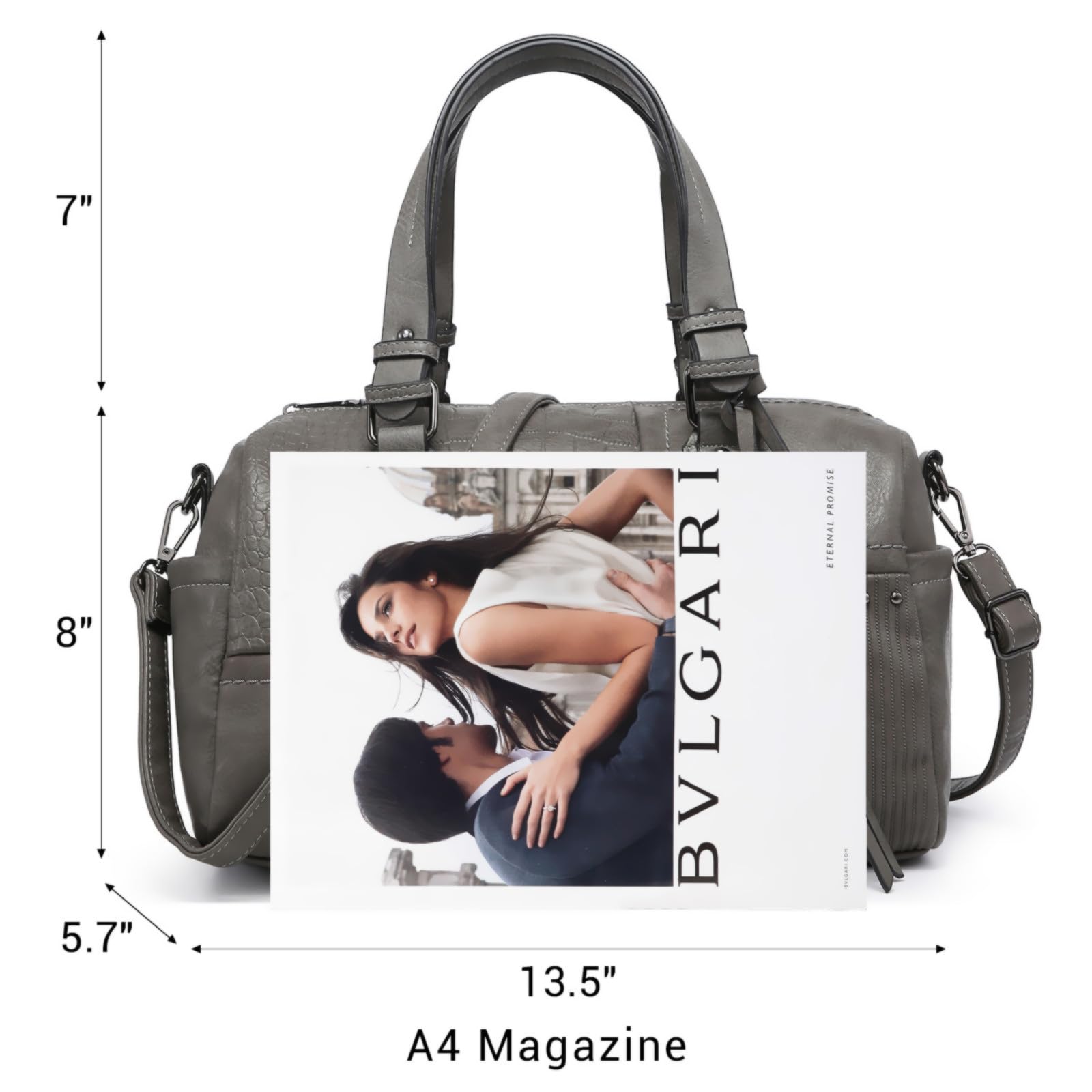 Foto 4 pulgar | Bolso Tipo Barril Dasein De Piel Vegana Suave Para Mujer, Tamaño Grande, Color Gris - Venta Internacional.