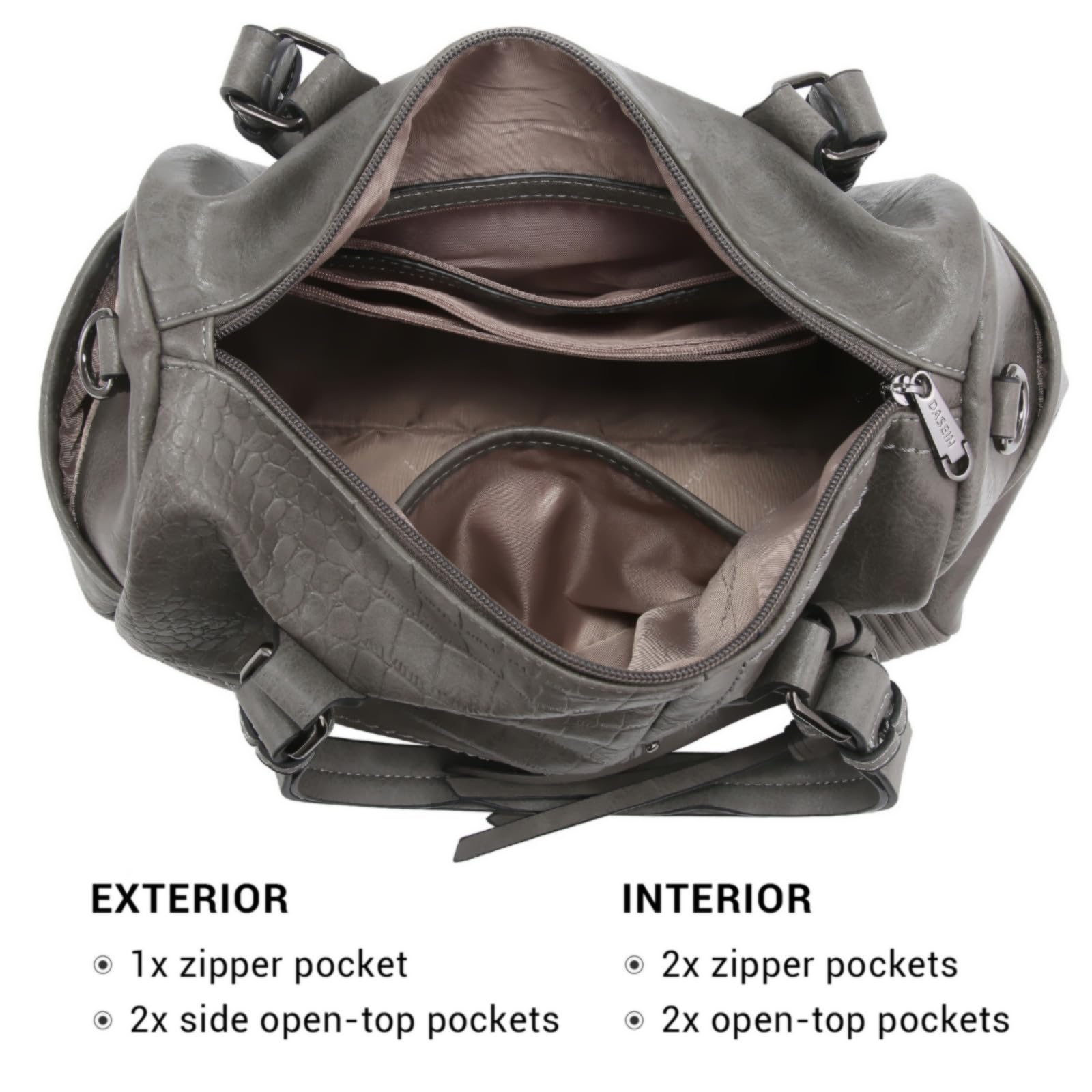 Foto 5 pulgar | Bolso Tipo Barril Dasein De Piel Vegana Suave Para Mujer, Tamaño Grande, Color Gris - Venta Internacional.