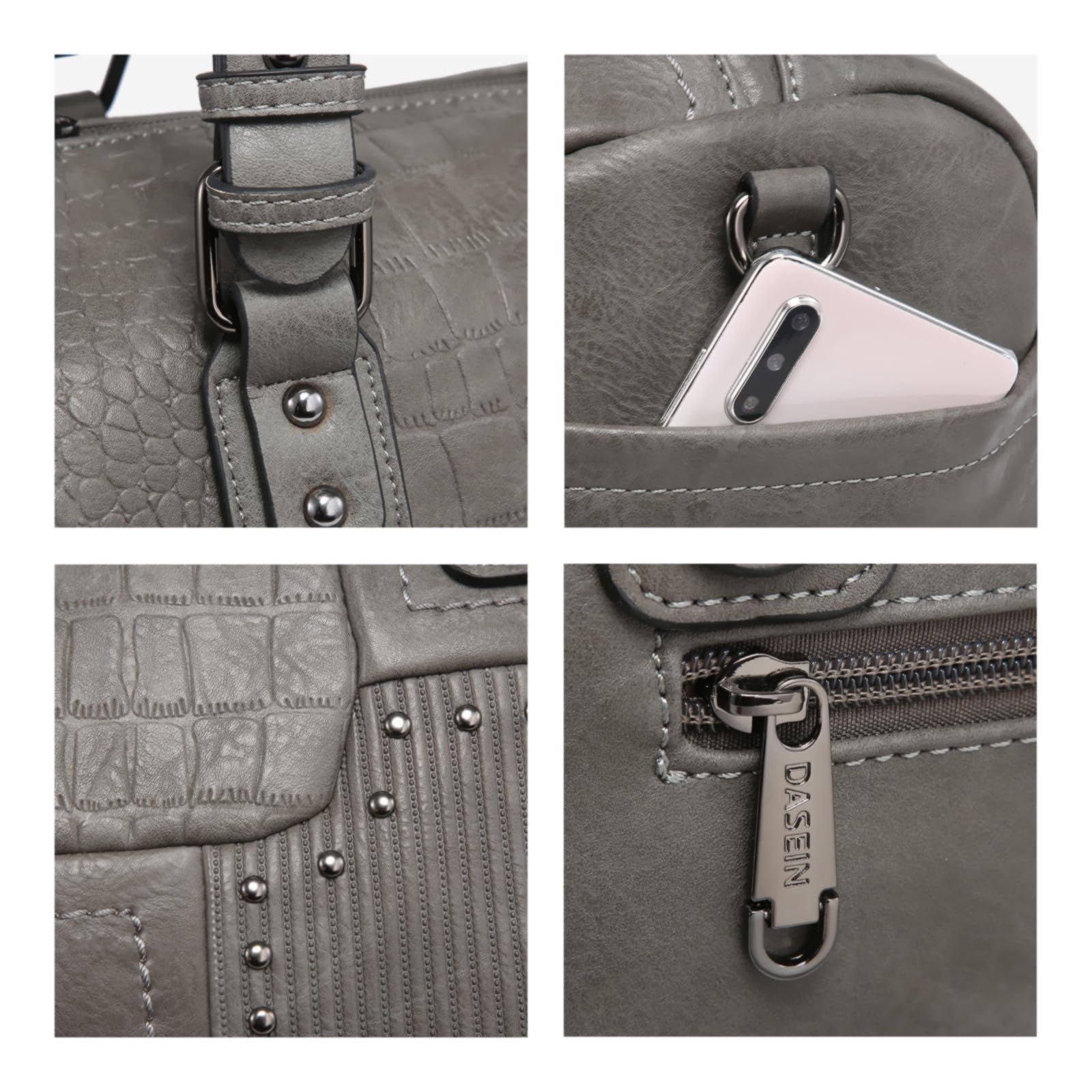Foto 5 | Bolso Tipo Barril Dasein De Piel Vegana Suave Para Mujer, Tamaño Grande, Color Gris - Venta Internacional.