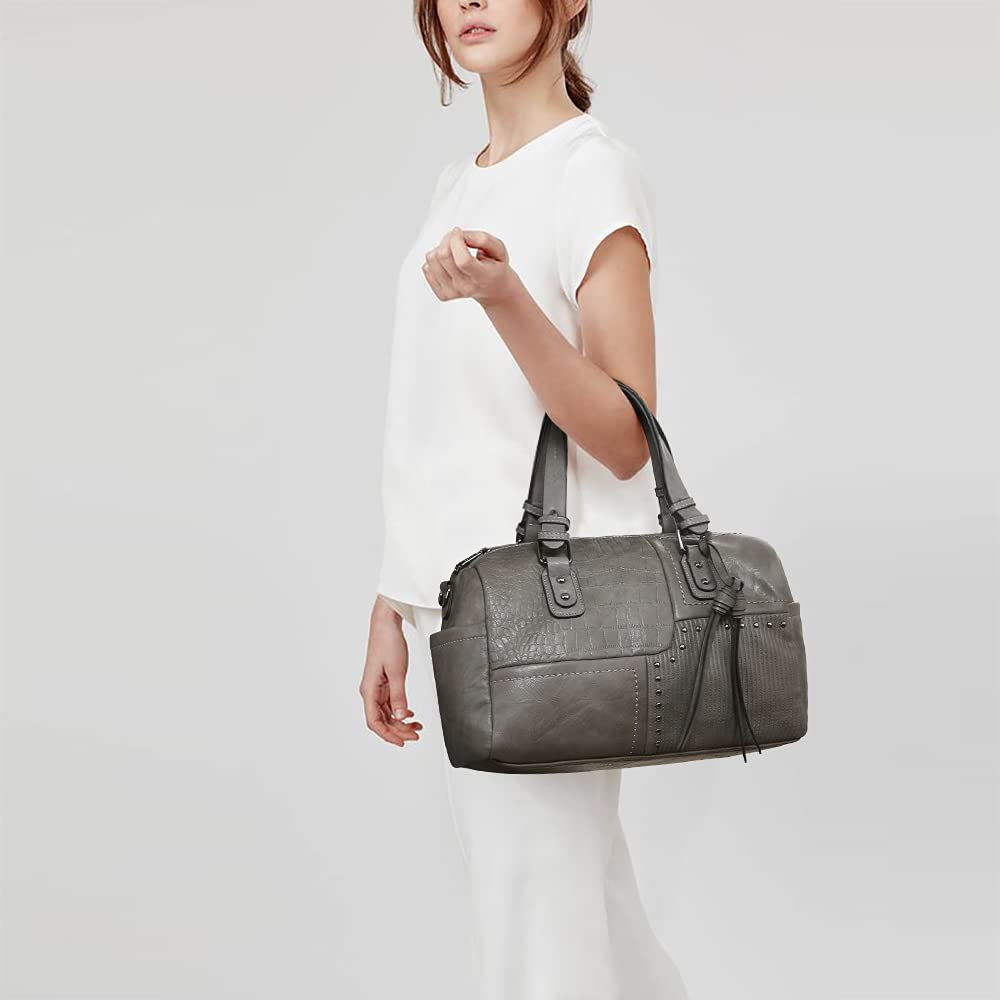 Foto 6 | Bolso Tipo Barril Dasein De Piel Vegana Suave Para Mujer, Tamaño Grande, Color Gris - Venta Internacional.