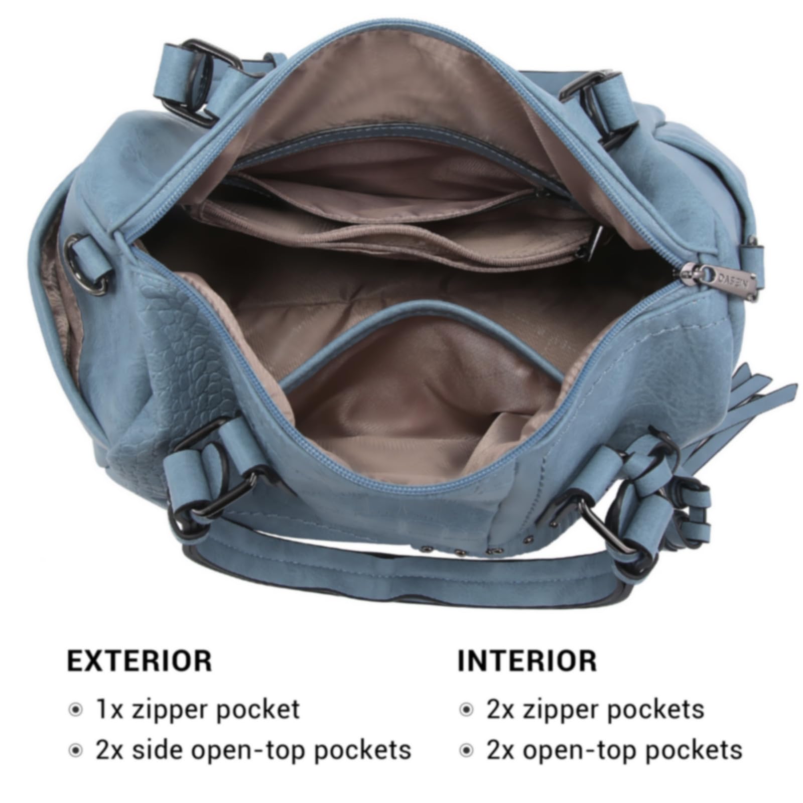 Foto 5 pulgar | Bolso Dasein De Piel Vegana Suave Para Mujer, Color Azul Claro - Venta Internacional.