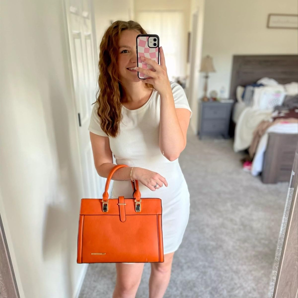Foto 2 | Bolso De Mano Dasein Con Cinturón Con Solapa Y Hombro, Color Naranja - Venta Internacional.