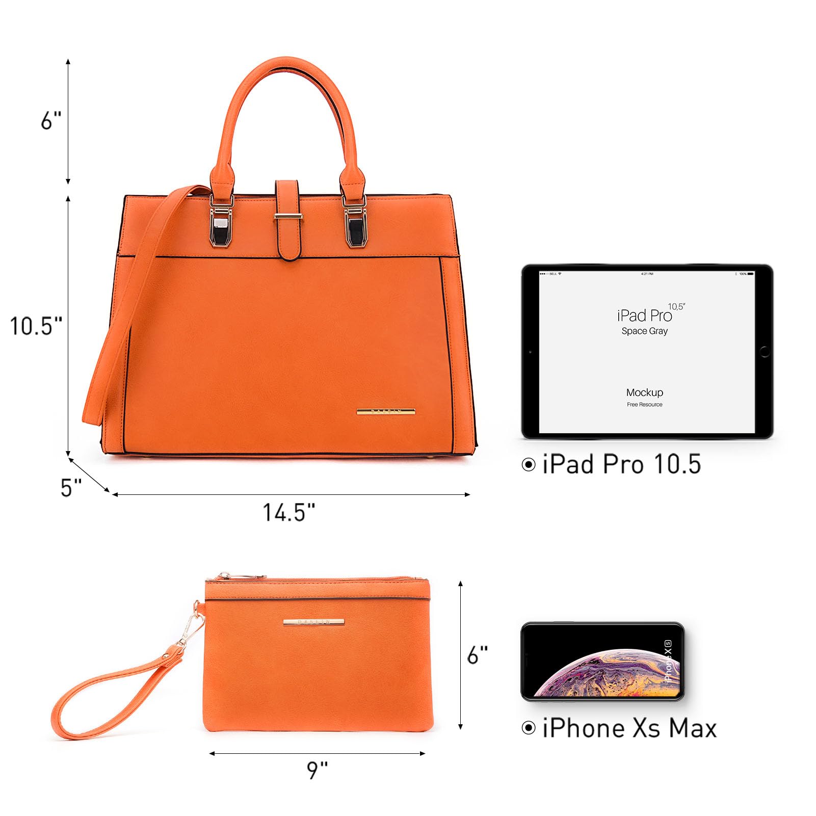 Foto 5 pulgar | Bolso De Mano Dasein Con Cinturón Con Solapa Y Hombro, Color Naranja - Venta Internacional.