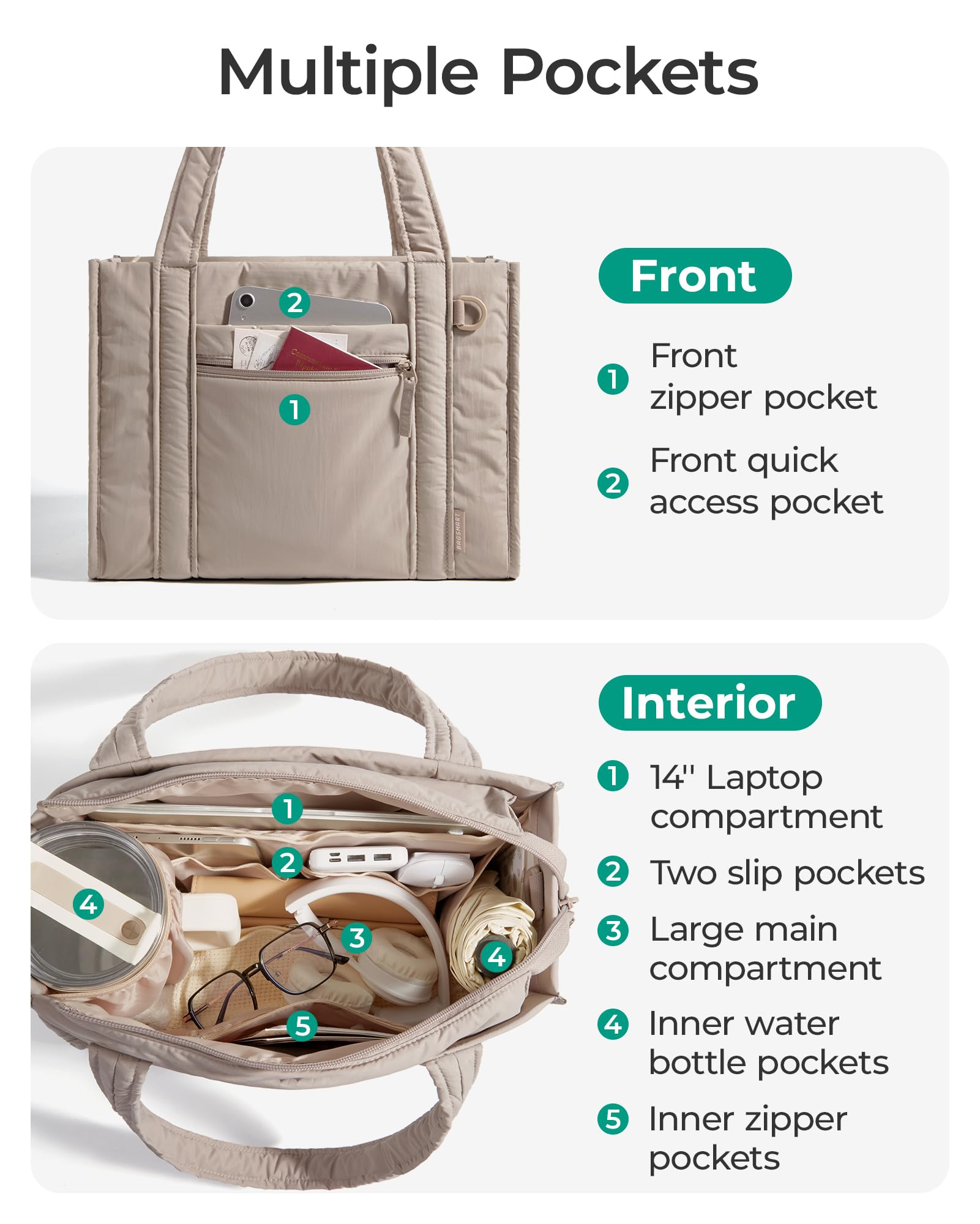 Foto 6 pulgar | Bolsa Bagsmart Pequeña Y Ligera Para Mujer  Color Crema - Venta Internacional.