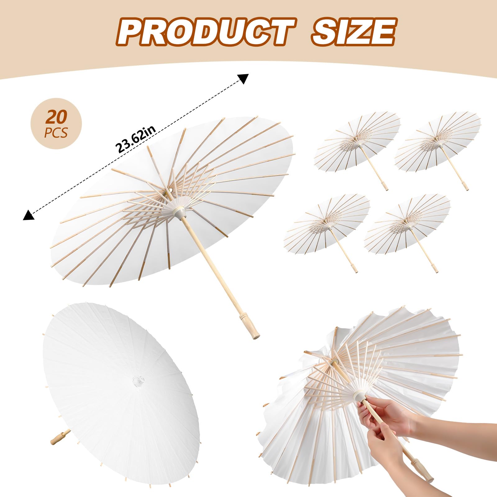 Foto 2 | Paraguas De Papel Sanwuta, 20 Unidades, Decorativo Para Bricolaje, 60 Cm (blanco) - Venta Internacional.