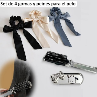 Foto 2 | Juego De 3 Cintas De Pelo Elásticas Xtellar Con Elegantes Lazos Y Peine Plegable Portátil En Tonos Clásicos