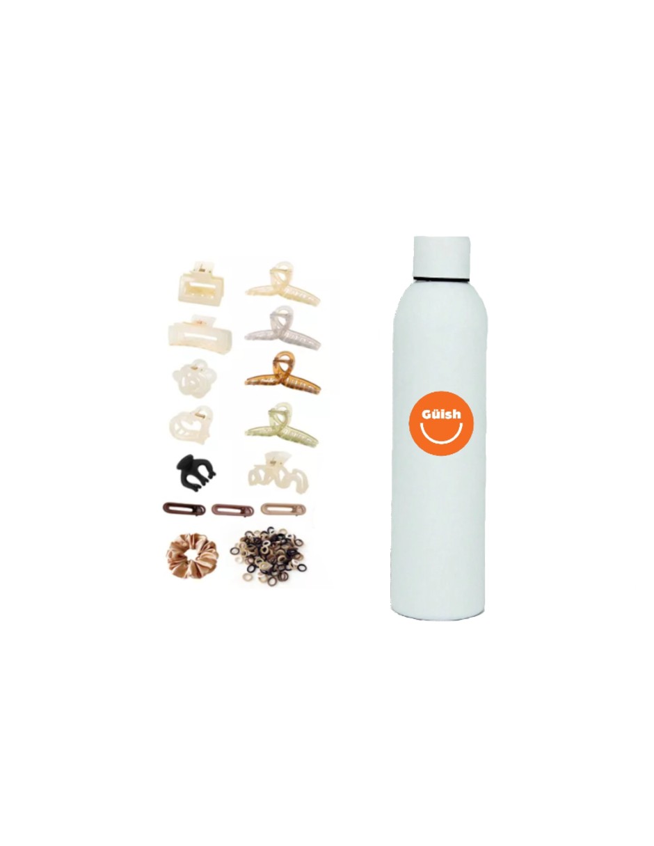 Foto 1 | Pinzas Para El Cabello 65pzas + Termo De Agua Güish