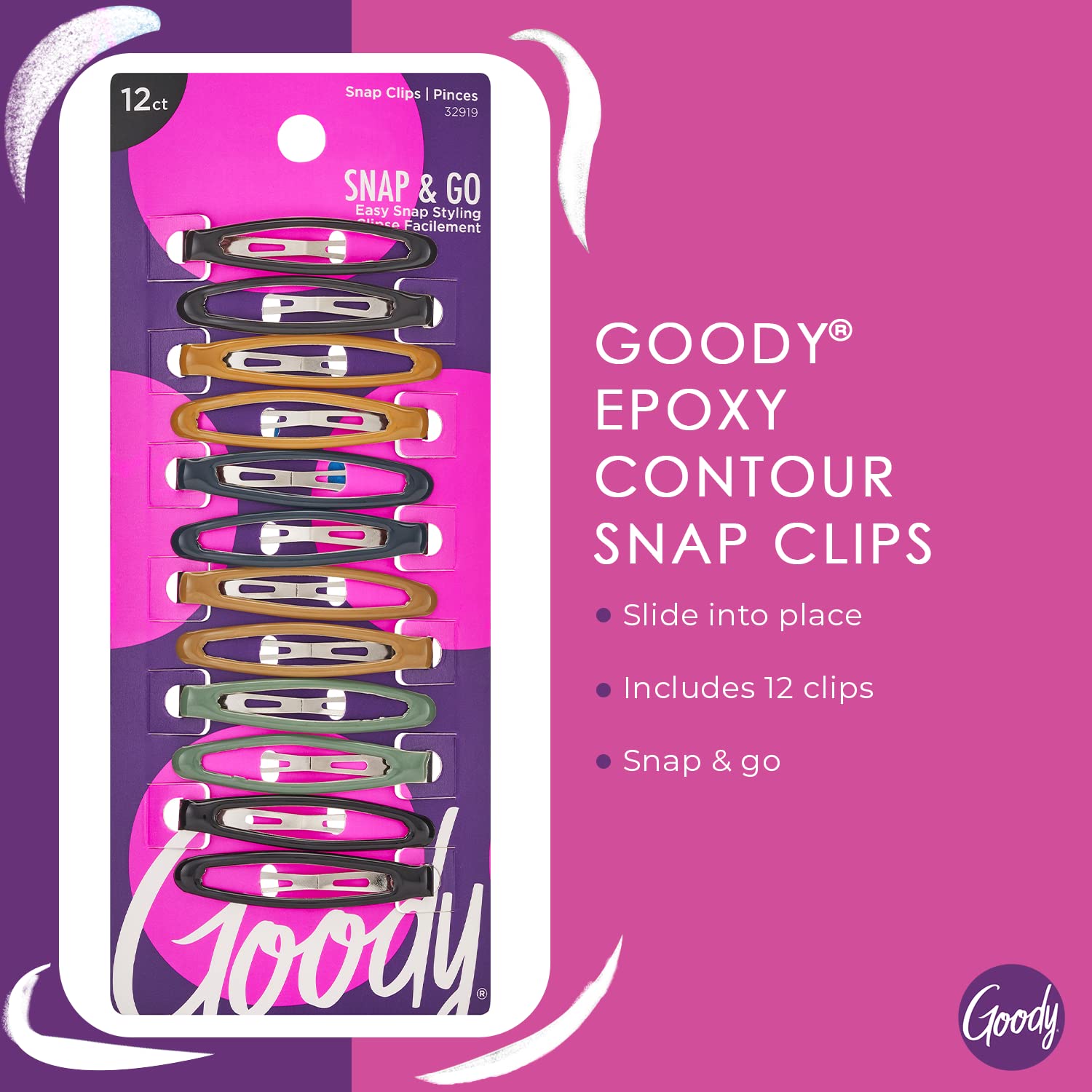 Foto 3 pulgar | Hair Snap Clips Goody Epoxy Contour, 12 Unidades, Colores Surtidos - Venta Internacional.