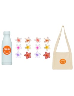 Foto 1 | Kit Verano Set De Pinzas Para El Cabello Flor + Tote Güish + Termo Blanco Güish Gratis
