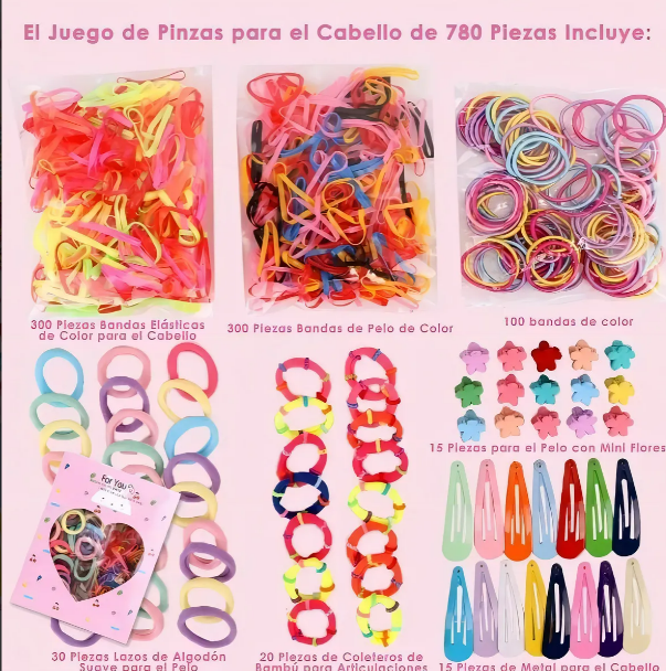 Foto 5 pulgar | 780pcs Xtellar Mini Ligas Para Cabello Elásticas Dama Accesorios Etc Accesorios Para Niñas